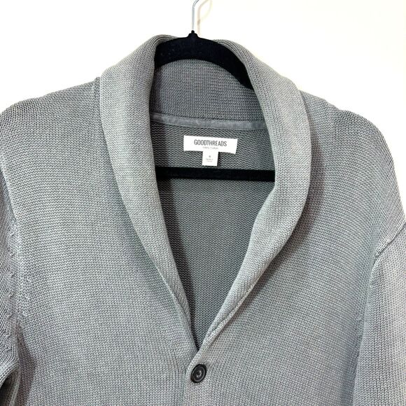 Goodthreads Mens Sweater Grandpa Cardigan S Gray Chunky Shawl Collar Academia - Picture 2 of 13
